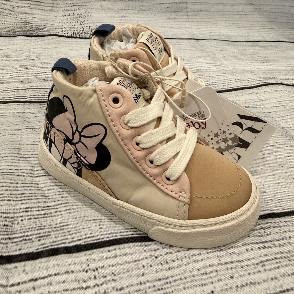 ZARA Disney Mickey Mouse Girl Pink High Top Sneakers Shoes Size 5.5 Toddler